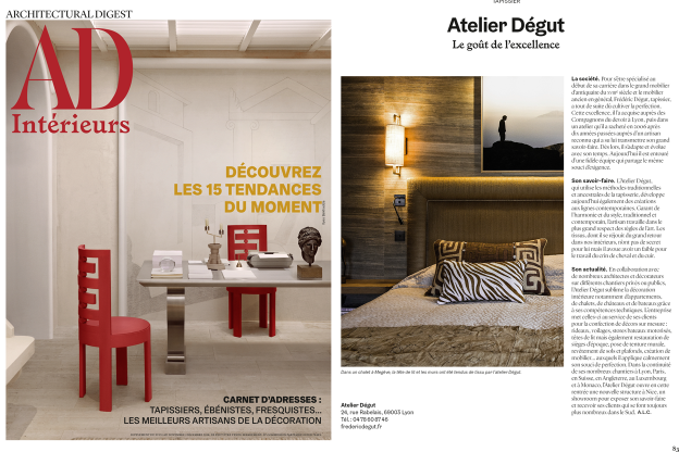 le magazine AD met à l’honneur l’Atelier Dégut